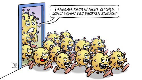 Cartoon: Mit Drosten drohen (medium) by Harm Bengen tagged viren,corona,kinder,wild,regeln,aufheben,freedom,day,drosten,virologe,harm,bengen,cartoon,karikatur,viren,corona,kinder,wild,regeln,aufheben,freedom,day,drosten,virologe,harm,bengen,cartoon,karikatur