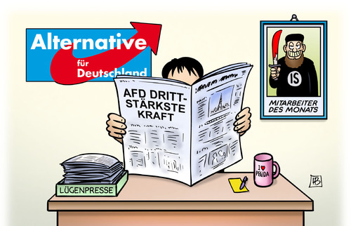 Cartoon: Mitarbeiter des Monats (medium) by Harm Bengen tagged afd,umfrage,mitarbeiter,des,monats,lügenpresse,zeitung,rechts,rechtspopulismus,pegida,petry,is,islamismus,terror,paris,frankreich,harm,bengen,cartoon,karikatur,afd,umfrage,mitarbeiter,des,monats,lügenpresse,zeitung,rechts,rechtspopulismus,pegida,petry,is,islamismus,terror,paris,frankreich,harm,bengen,cartoon,karikatur