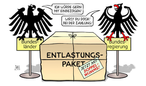 Cartoon: MPK mit Doppelwumms (medium) by Harm Bengen tagged mpk,doppelwumms,energiepolitik,scholz,entlastungspaket,bundesländer,bundesrat,bundesregierung,bundesadler,adler,paket,finanzen,zahlung,beteiligung,bengen,cartoon,karikatur,mpk,doppelwumms,energiepolitik,scholz,entlastungspaket,bundesländer,bundesrat,bundesregierung,bundesadler,adler,paket,finanzen,zahlung,beteiligung,bengen,cartoon,karikatur