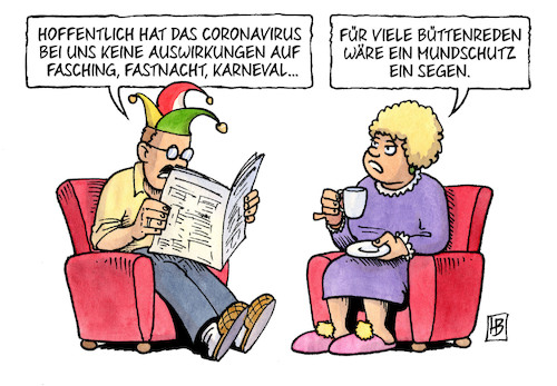 Cartoon: Mundschutz-Karneval (medium) by Harm Bengen tagged auswirkungen,fasching,fastnacht,karneval,büttenreden,mundschutz,coronavirus,china,krankheit,pandemie,panik,harm,bengen,cartoon,karikatur,auswirkungen,fasching,fastnacht,karneval,büttenreden,mundschutz,coronavirus,china,krankheit,pandemie,panik,harm,bengen,cartoon,karikatur