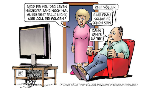 Cartoon: Nachfolger Völler (medium) by Harm Bengen tagged von,der,leyen,vdl,europawahl,kandidatin,nachfolgerin,rudi,völler,tante,käthe,tv,trainersuche,dfb,flick,entlassung,bundestrainer,nationalmannschaft,fussball,harm,bengen,cartoon,karikatur,von,der,leyen,vdl,europawahl,kandidatin,nachfolgerin,rudi,völler,tante,käthe,tv,trainersuche,dfb,flick,entlassung,bundestrainer,nationalmannschaft,fussball,harm,bengen,cartoon,karikatur