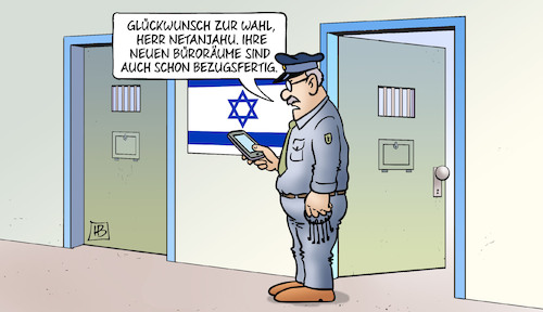 Cartoon: Netanjahu-Büro (medium) by Harm Bengen tagged glückwunsch,wahl,netanjahu,büroräume,bezugsfertig,gefängnis,knast,prozess,harm,bengen,cartoon,karikatur,glückwunsch,wahl,netanjahu,büroräume,bezugsfertig,gefängnis,knast,prozess,harm,bengen,cartoon,karikatur