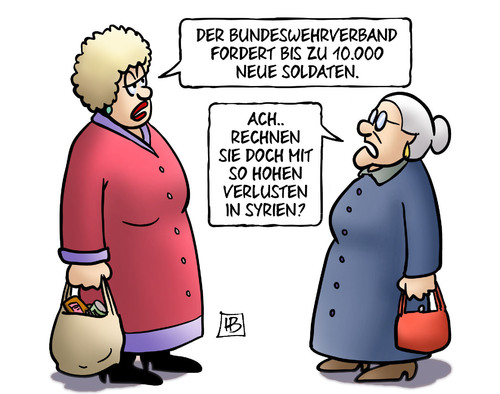 Cartoon: Neue Soldaten (medium) by Harm Bengen tagged bundeswehrverband,fordert,neue,soldaten,verlusten,tod,krieg,kriegseinsatz,gefallen,terror,tornados,tankflugzeug,kriegsschiff,satellitenaufklaerung,deutschland,syrien,irak,is,islamisten,bundeswehr,harm,bengen,cartoon,karikatur,bundeswehrverband,fordert,neue,soldaten,verlusten,tod,krieg,kriegseinsatz,gefallen,terror,tornados,tankflugzeug,kriegsschiff,satellitenaufklaerung,deutschland,syrien,irak,is,islamisten,bundeswehr,harm,bengen,cartoon,karikatur