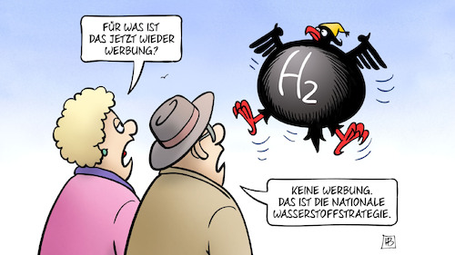 Cartoon: Neue Wasserstoffstrategie (medium) by Harm Bengen tagged werbung,nationale,wasserstoffstrategie,h2,bundesregierung,ballon,energiewende,harm,bengen,cartoon,karikatur,werbung,nationale,wasserstoffstrategie,h2,bundesregierung,ballon,energiewende,harm,bengen,cartoon,karikatur