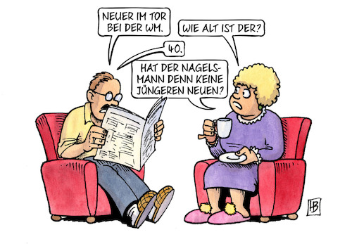 Cartoon: Neuer im Tor (medium) by Harm Bengen tagged neuer,torwart,wm,alter,40,nagelsmann,fußball,harm,bengen,cartoon,karikatur,neuer,torwart,wm,alter,40,nagelsmann,fußball,harm,bengen,cartoon,karikatur