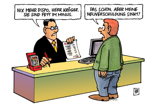 Cartoon: Neuverschuldung (medium) by Harm Bengen tagged neuverschuldung,haushalt,defizit,kredit,bank,banken,bundestag,schäuble,dispo,schulden,neuverschuldung,haushalt,defizit,kredit,bank,bundestag,dispo,schulden,schäuble,banken