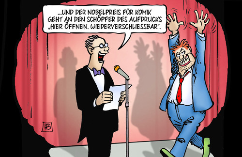 Cartoon: Nobelpreis für Komik (medium) by Harm Bengen tagged nobelpreis,komik,wiederverschliessbar,harm,bengen,cartoon,karikatur,nobelpreis,komik,wiederverschliessbar,harm,bengen,cartoon,karikatur