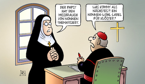 Cartoon: Nonnen-Missbrauch (medium) by Harm Bengen tagged papst,missbrauch,nonnen,klerus,tierwohl,label,kloster,kardinal,kirche,harm,bengen,cartoon,karikatur,papst,missbrauch,nonnen,klerus,tierwohl,label,kloster,kardinal,kirche,harm,bengen,cartoon,karikatur