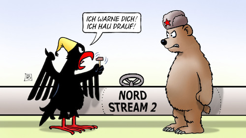 Cartoon: Nordstream2-Warnung (medium) by Harm Bengen tagged adler,warnung,hammer,deutsche,aussenministerin,baerbock,bär,nordstream2,nato,ukraine,russland,harm,bengen,cartoon,karikatur,adler,warnung,hammer,deutsche,aussenministerin,baerbock,bär,nordstream2,nato,ukraine,russland,harm,bengen,cartoon,karikatur