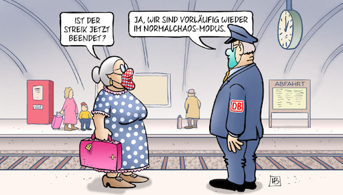 Cartoon: Normalchaos (medium) by Harm Bengen tagged bahn,bahnhof,schaffner,susemil,streik,gdl,normalchaos,modus,harm,bengen,cartoon,karikatur,bahn,bahnhof,schaffner,susemil,streik,gdl,normalchaos,modus,harm,bengen,cartoon,karikatur