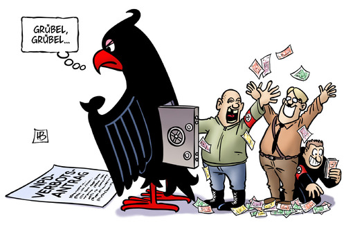 Cartoon: NPD-Finanzierung (medium) by Harm Bengen tagged npd,finanzierung,nazis,nationalsozialisten,nsu,terror,mord,prozess,partei,verbotsantrag,staat,adler,bundestag,bundesregierung,bundesrat,geld,tresor,harm,bengen,cartoon,karikatur,npd,finanzierung,nazis,nationalsozialisten,nsu,terror,mord,prozess,partei,verbotsantrag,staat,adler,bundestag,bundesregierung,bundesrat,geld,tresor,harm,bengen,cartoon,karikatur