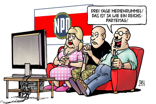 Cartoon: NPD-Medienrummel (medium) by Harm Bengen tagged medienrummel,tv,reichsparteitag,bundesverfassungsgericht,npd,verbot,verfahren,antrag,rechts,nazis,afd,harm,bengen,cartoon,karikatur,medienrummel,tv,reichsparteitag,bundesverfassungsgericht,npd,verbot,verfahren,antrag,rechts,nazis,afd,harm,bengen,cartoon,karikatur