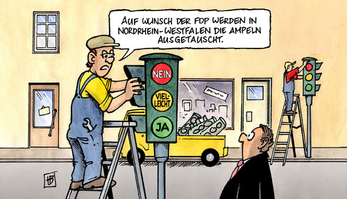 Cartoon: NRW-Ampel (medium) by Harm Bengen tagged nrw,sondierungen,wahl,fdp,linke,spd,gruene,buendnis,ausschluss,ampel,jamaika,rot,kraft,hoehn,pinkwart,westerwelle,lindner,koalition,nrw,wahl,sondierungen,wahlen,linke,spd,ausschluss,ampel,jamaika,pinkwart,westerwelle,lindner,koalition