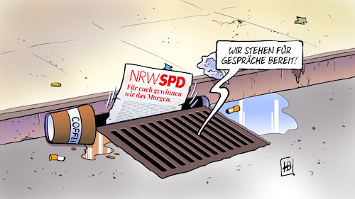 Cartoon: NRW-SPD bereit (medium) by Harm Bengen tagged koaltionen,gespräche,bereit,spd,wahlniederlage,gulli,gully,nrw,landtagswahl,harm,bengen,cartoon,karikatur,koaltionen,gespräche,bereit,spd,wahlniederlage,gulli,gully,nrw,landtagswahl,harm,bengen,cartoon,karikatur