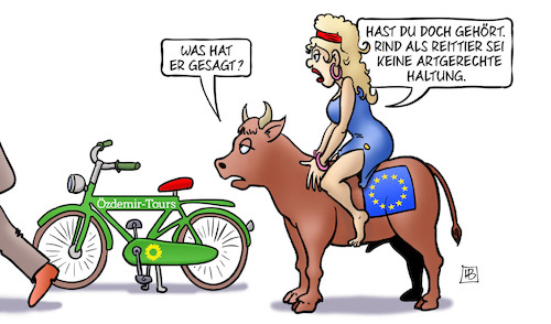 Cartoon: Özdemir-Tours (medium) by Harm Bengen tagged özdemir,tours,europa,stier,fahrrad,landwirtschaftsminister,rind,reittier,artgerechte,haltung,harm,bengen,cartoon,karikatur,özdemir,tours,europa,stier,fahrrad,landwirtschaftsminister,rind,reittier,artgerechte,haltung,harm,bengen,cartoon,karikatur