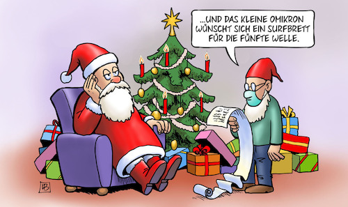 Cartoon: Omikron-Wunsch (medium) by Harm Bengen tagged kleine,omikron,virusvariante,mutation,wunschzettel,surfbrett,fünfte,welle,corona,wichtel,weihnachtsmann,weihnachten,harm,bengen,cartoon,karikatur,kleine,omikron,virusvariante,mutation,wunschzettel,surfbrett,fünfte,welle,corona,wichtel,weihnachtsmann,weihnachten,harm,bengen,cartoon,karikatur