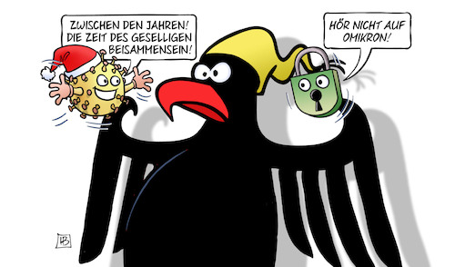 Cartoon: Omikron vs. Lockdown (medium) by Harm Bengen tagged silvester,neujahr,feiern,geselliges,beisammensein,omikron,weihnachten,schloss,virus,adler,bundesadler,corona,harm,bengen,cartoon,karikatur,silvester,neujahr,feiern,geselliges,beisammensein,omikron,weihnachten,schloss,virus,adler,bundesadler,corona,harm,bengen,cartoon,karikatur