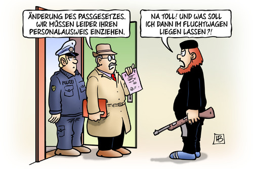 Cartoon: Personalausweis einziehen (medium) by Harm Bengen tagged personalausweis,einziehen,aenderung,passgesetz,pass,ausweis,ausreise,fluchtwagen,paris,freiheit,pressefreiheit,religionsfreiheit,charlie,hebdo,satire,zeitschrift,terror,islamisten,islam,is,anschlag,mord,harm,bengen,cartoon,karikatur,personalausweis,einziehen,aenderung,passgesetz,pass,ausweis,ausreise,fluchtwagen,paris,freiheit,pressefreiheit,religionsfreiheit,charlie,hebdo,satire,zeitschrift,terror,islamisten,islam,is,anschlag,mord,harm,bengen,cartoon,karikatur