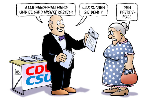 Cartoon: Pferdefuss (medium) by Harm Bengen tagged kosten,cdu,csu,wahlkampf,wahlprogramm,union,susemil,pferdefuss,harm,bengen,cartoon,karikatur,kosten,cdu,csu,wahlkampf,wahlprogramm,union,susemil,pferdefuss,harm,bengen,cartoon,karikatur