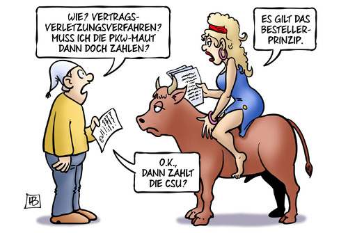 Cartoon: PKW-Maut und EU (medium) by Harm Bengen tagged vertragsverletzungsverfahren,pkw,maut,zahlen,geld,bestellerprinzip,csu,kommission,eu,europa,stier,harm,bengen,cartoon,karikatur,vertragsverletzungsverfahren,pkw,maut,zahlen,geld,bestellerprinzip,csu,kommission,eu,europa,stier,harm,bengen,cartoon,karikatur