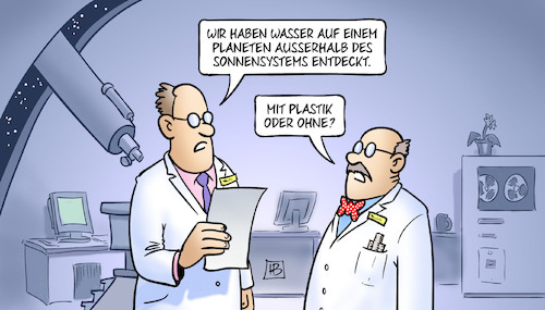 Cartoon: Planet mit Wasser (medium) by Harm Bengen tagged wasser,planeten,ausserhalb,sonnensystem,entdeckung,forscher,wissenschaftler,astronomie,plastik,meer,ozean,umweltverschmutzung,harm,bengen,cartoon,karikatur,wasser,planeten,ausserhalb,sonnensystem,entdeckung,forscher,wissenschaftler,astronomie,plastik,meer,ozean,umweltverschmutzung,harm,bengen,cartoon,karikatur