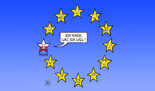 Cartoon: Poland first (medium) by Harm Bengen tagged europa,eu,rechtstaatslichkeit,verfassungsgericht,sterne,polen,harm,bengen,cartoon,karikatur,europa,eu,rechtstaatslichkeit,verfassungsgericht,sterne,polen,harm,bengen,cartoon,karikatur