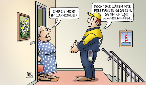 Cartoon: Post-Warnstreik (medium) by Harm Bengen tagged warnstreik,tarifverhandlungen,tarifrunde,postbote,paketbote,post,susemil,harm,bengen,cartoon,karikatur,warnstreik,tarifverhandlungen,tarifrunde,postbote,paketbote,post,susemil,harm,bengen,cartoon,karikatur