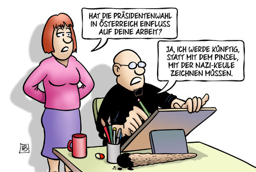 Cartoon: Präsidentenwahl Österreich 2 (medium) by Harm Bengen tagged präsidentenwahl,österreich,einfluss,arbeit,karikaturist,zeichner,pinsel,nazikeule,zeichnen,fpö,rechts,harm,bengen,cartoon,karikatur,präsidentenwahl,österreich,einfluss,arbeit,karikaturist,zeichner,pinsel,nazikeule,zeichnen,fpö,rechts,harm,bengen,cartoon,karikatur