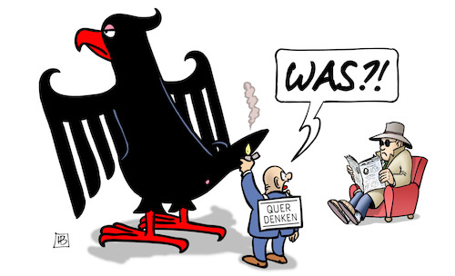 Cartoon: Querdenker und Verfassungsschutz (medium) by Harm Bengen tagged querdenker,querdenken,verfassungsschutz,beobachtung,coronaleugner,bundesadler,adler,brennen,feuerzeug,harm,bengen,cartoon,karikatur,querdenker,querdenken,verfassungsschutz,beobachtung,coronaleugner,bundesadler,adler,brennen,feuerzeug,harm,bengen,cartoon,karikatur