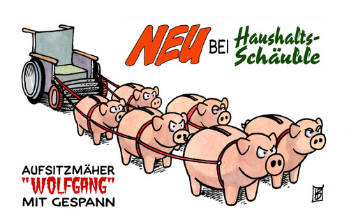 Cartoon: Rasenmäher (medium) by Harm Bengen tagged rasenmäher,haushalt,schäuble,finanzminister,gespann,kürzungen,rasenmäher,haushalt,wolfgang schäuble,finanzminister,gespann,kürzungen,finanzen,wolfgang,schäuble