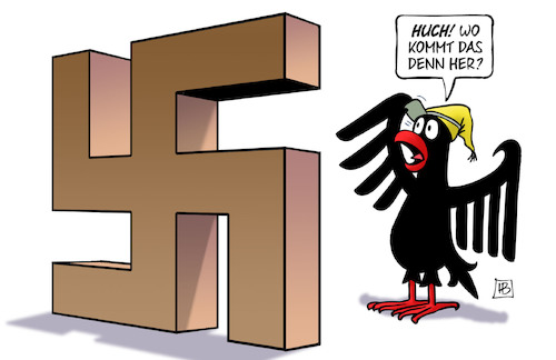 Cartoon: Rechtsterror entdeckt (medium) by Harm Bengen tagged rechtsterrorismus,nazis,hakenkreuz,bundesadler,augenklappe,blind,erstaunen,harm,bengen,cartoon,karikatur,rechtsterrorismus,nazis,hakenkreuz,bundesadler,augenklappe,blind,erstaunen,harm,bengen,cartoon,karikatur