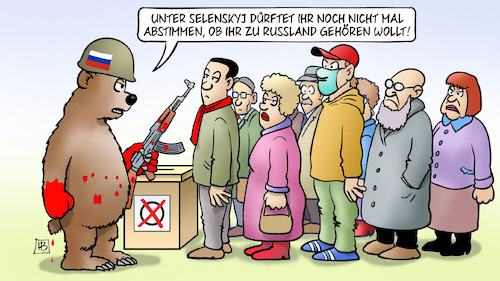 Cartoon: Referenden (medium) by Harm Bengen tagged selenskyj,abstimmen,abstimmung,referenden,referendum,ak47,bär,krieg,ukraine,russland,harm,bengen,cartoon,karikatur,selenskyj,abstimmen,abstimmung,referenden,referendum,ak47,bär,krieg,ukraine,russland,harm,bengen,cartoon,karikatur