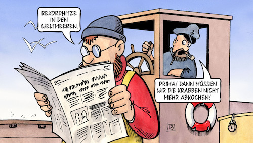 Cartoon: Rekordtemperatur Weltmeere (medium) by Harm Bengen tagged rekordhitze,rekordtemperatur,weltmeere,seeleute,kutter,fischer,krabben,abkochen,klimawandel,harm,bengen,cartoon,karikatur,rekordhitze,rekordtemperatur,weltmeere,seeleute,kutter,fischer,krabben,abkochen,klimawandel,harm,bengen,cartoon,karikatur