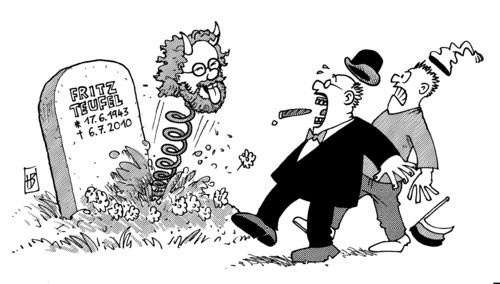 Cartoon: R.I.P. Fritz Teufel (medium) by Harm Bengen tagged fritz,teufel,tod,tot,grab,bürgerschreck,revolutionär,spaßguerilla,michel,kapitalist,fahne,erschrecken,schreck,friedhof,fritz teufel,tod,tot,grab,bürgerschreck,revolutionär,spaßguerilla,kapitalist,fahne,friedhof,spaß,revoluzzer,fritz,teufel