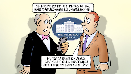 Cartoon: Rohstoffabkommen (medium) by Harm Bengen tagged selenskyj,rohstoffabkommen,unterzeichnen,weißes,haus,white,house,mutig,angst,russland,haftbefehl,trump,ukraine,seltene,erden,rohstoffe,harm,bengen,cartoon,karikatur,selenskyj,rohstoffabkommen,unterzeichnen,weißes,haus,white,house,mutig,angst,russland,haftbefehl,trump,ukraine,seltene,erden,rohstoffe,harm,bengen,cartoon,karikatur