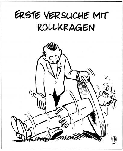 Cartoon: Rollkragen (medium) by Harm Bengen tagged rollkragen,kragen,mode,stil,style,erfindung,versuch,innovation,rollen,rad,rund,experiment