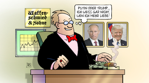 Cartoon: Rüstungsliebe (medium) by Harm Bengen tagged putin,trump,rüstungsliebe,liebe,rüstungsindustrie,kapitalist,unternehmer,krieg,waffenschmied,harm,bengen,cartoon,karikatur,putin,trump,rüstungsliebe,liebe,rüstungsindustrie,kapitalist,unternehmer,krieg,waffenschmied,harm,bengen,cartoon,karikatur