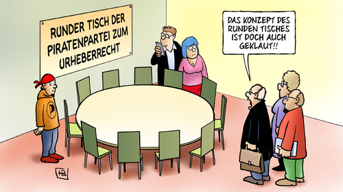 Cartoon: Runder Piratentisch (medium) by Harm Bengen tagged geklaut,klauen,copyright,urheberrecht,piratenpartei,tisch,runder,runder tisch,piratenpartei,urheberrecht,copyright,klauen,geklaut,tisch,runder