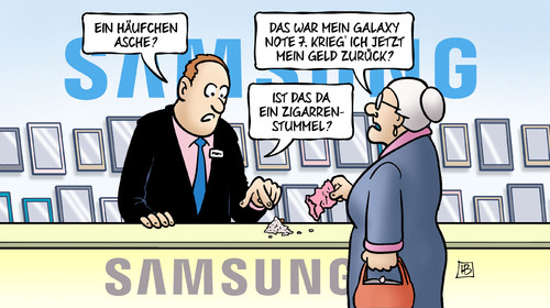 Cartoon: Samsung-Asche (medium) by Harm Bengen tagged asche,geld,zigarrenstummel,susemil,feuer,samsung,galaxy,note,brand,harm,bengen,cartoon,karikatur,asche,geld,zigarrenstummel,susemil,feuer,samsung,galaxy,note,brand,harm,bengen,cartoon,karikatur