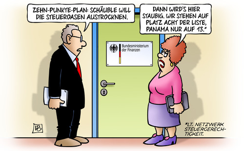 Cartoon: Schäubles 10 Punkte (medium) by Harm Bengen tagged zehn,punkte,plan,finanzminister,schäuble,austrocknen,staubig,netzwerk,steuergerechtigkeit,mossack,fonseca,tricks,verschleierung,offshore,firmen,briefkasten,briefkastenfirmen,steueroasen,steuerflucht,panamapapers,leaks,panama,papers,harm,bengen,cartoon,karikatur,zehn,punkte,plan,finanzminister,schäuble,austrocknen,staubig,netzwerk,steuergerechtigkeit,mossack,fonseca,tricks,verschleierung,offshore,firmen,briefkasten,briefkastenfirmen,steueroasen,steuerflucht,panamapapers,leaks,panama,papers,harm,bengen,cartoon,karikatur