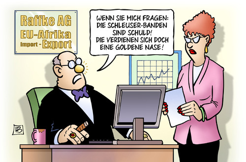 Cartoon: Schleuser (medium) by Harm Bengen tagged schleuser,schlepper,banden,verdienen,profit,goldene,nase,afrika,import,export,schiffbrüchige,europa,eu,flüchtlingskatastrophe,flüchtlinge,ertrinken,tod,mittelmeer,triton,mare,nostrum,monitor,harm,bengen,cartoon,karikatur,schleuser,schlepper,banden,verdienen,profit,goldene,nase,afrika,import,export,schiffbrüchige,europa,eu,flüchtlingskatastrophe,flüchtlinge,ertrinken,tod,mittelmeer,triton,mare,nostrum,monitor,harm,bengen,cartoon,karikatur