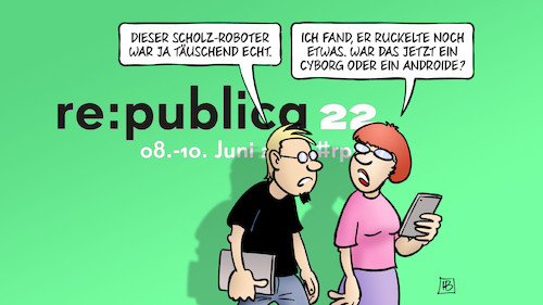 Cartoon: Scholz-Roboter (medium) by Harm Bengen tagged bundeskanzler,scholz,roboter,cyborg,androide,digitalmesse,republica,harm,bengen,cartoon,karikatur,bundeskanzler,scholz,roboter,cyborg,androide,digitalmesse,republica,harm,bengen,cartoon,karikatur