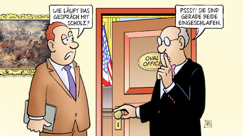 Cartoon: Scholz bei Biden (medium) by Harm Bengen tagged gespräch,bundeskanzler,auslandsreise,scholz,biden,usa,oval,office,eingeschlafen,weisses,haus,harm,bengen,cartoon,karikatur,gespräch,bundeskanzler,auslandsreise,scholz,biden,usa,oval,office,eingeschlafen,weisses,haus,harm,bengen,cartoon,karikatur