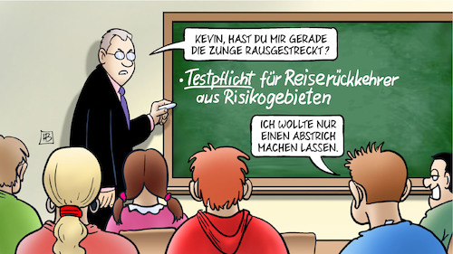 Cartoon: Schultests (medium) by Harm Bengen tagged kevin,zunge,rausgestreckt,abstrich,schule,lehrer,schüler,corona,pflichttests,reiserückkehrer,harm,bengen,cartoon,karikatur,kevin,zunge,rausgestreckt,abstrich,schule,lehrer,schüler,corona,pflichttests,reiserückkehrer,harm,bengen,cartoon,karikatur