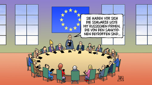 Cartoon: Schwarze Liste (medium) by Harm Bengen tagged schwarze,liste,russische,firmen,wirtschaft,russland,handel,sanktionen,eu,europa,aussenminister,harm,bengen,cartoon,karikatur,schwarze,liste,russische,firmen,wirtschaft,russland,handel,sanktionen,eu,europa,aussenminister,harm,bengen,cartoon,karikatur