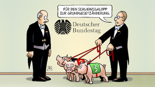 Cartoon: Schweinsgalopp GG-Änderung (medium) by Harm Bengen tagged schweinsgalopp,schweine,saaldiener,grundgesetzänderung,schuldenpaket,sondervermögen,bundestag,schuldenbremse,harm,bengen,cartoon,karikatur,schweinsgalopp,schweine,saaldiener,grundgesetzänderung,schuldenpaket,sondervermögen,bundestag,schuldenbremse,harm,bengen,cartoon,karikatur