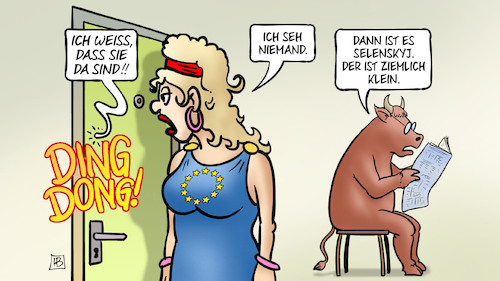 Cartoon: Selenskyj ante portas (medium) by Harm Bengen tagged selenskyj,ante,portas,eu,europa,stier,türspion,klingeln,dingdong,russland,ukraine,krieg,harm,bengen,cartoon,karikatur,selenskyj,ante,portas,eu,europa,stier,türspion,klingeln,dingdong,russland,ukraine,krieg,harm,bengen,cartoon,karikatur