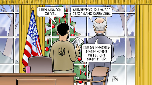 Cartoon: Selenskyj bei Biden (medium) by Harm Bengen tagged wunschzettel,selenskyj,biden,oval,office,weihnachten,weihnachtsbaum,usa,ukraine,krieg,russland,weihnachtsmann,harm,bengen,cartoon,karikatur,wunschzettel,selenskyj,biden,oval,office,weihnachten,weihnachtsbaum,usa,ukraine,krieg,russland,weihnachtsmann,harm,bengen,cartoon,karikatur