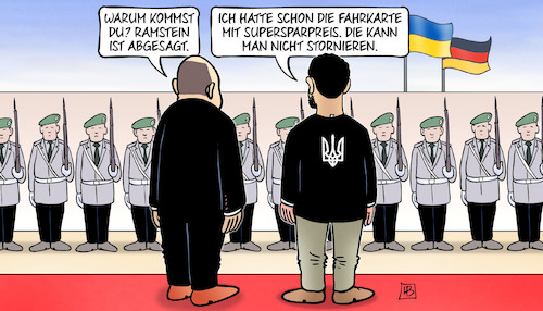 Cartoon: Selenskyjs Fahrkarte (medium) by Harm Bengen tagged selenskyj,ramstein,abgesagt,fahrkarte,supersparpreis,ukraine,deutschland,scholz,staatsbesuch,harm,bengen,cartoon,karikatur,selenskyj,ramstein,abgesagt,fahrkarte,supersparpreis,ukraine,deutschland,scholz,staatsbesuch,harm,bengen,cartoon,karikatur