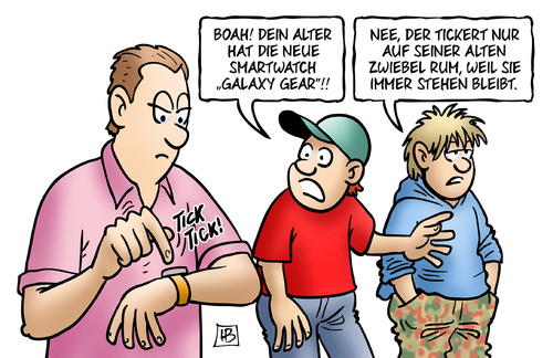 Cartoon: Smartwatch (medium) by Harm Bengen tagged smartwatch,galaxy,gear,tickern,zwiebel,uhr,samsung,touchscreen,harm,bengen,cartoon,karikatur,smartwatch,galaxy,gear,tickern,zwiebel,uhr,samsung,touchscreen,harm,bengen,cartoon,karikatur